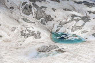 Mountain lake, snow remains, high alpine landscape, Übergossene Alm, Berchtesgaden Alps, Salzburger