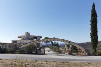 Ruined building, abandoned hotel complex on the Laconian Gulf, Gythio, Laconia, Peloponnese,