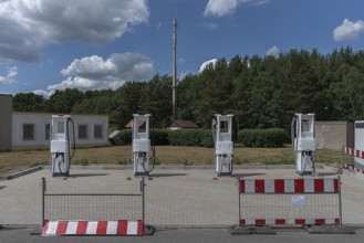 Four newly installed charging stations for electric cars at a rest area on the A 20 Berlin-Hamburg