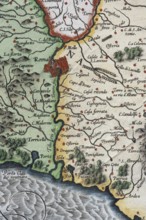 Campagna di Roma, detail from hand-coloured copper engraving, Gerard Mercator, 1623, Italy, Europe