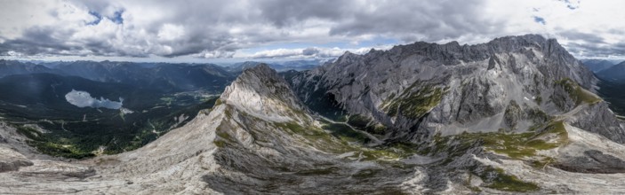 Aerial view, Waxenstein, Eibsee lake, Höllental and Wetterstein Mountains, Garmisch-Patenkirchen,