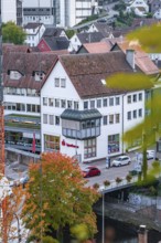 Savings bank building in small town, Calw, Black Forest, Germany, Europe