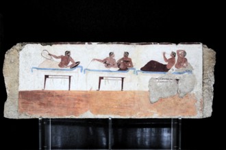 Tomba del Tuffatore, Tomb of the Diver, 480 BC Interior painting of the long side with a scene of a