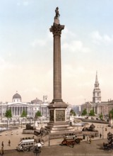 Trafalgar Square and National Gallery, London, ca 1895, England, Historic, digitally restored