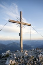 Summit cross of the Scheffauer, Kaisergebirge, Wilder Kaiser, Kitzbühel Alps, Tyrol, Austria,