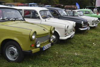 DDR vintage cars Trabant 601, P50, and Wartburg 312 at a vintage car meeting in Benneckenstein in