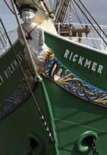 Rickmer Rickmers, bow with figurehead, museum and monument ship in the Port of Hamburg, Hamburg,