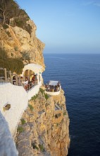 Cave in the rock used as a club, Cova d'en Xoroi, Menorca, Balearic Islands, Spain, Europe