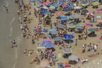 Tourists at the Playa Mal Pas, Benidorm, Province of Alicante, Costa Blanca, Spain, Europe