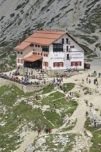 The mountain refuge Dreizinnenhütte, Rifugio Antonio Locatelli near the Drei Zinnen, Tre Cime di