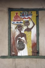 Painted and decorated window shutters of house, Klouto, Togo, West Africa, Africa