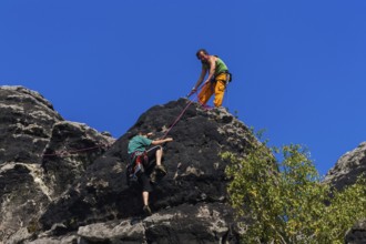 Climbers in the Schrammstein area in Saxon Switzerland