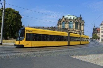 Modern DVB tram in Dresden city centre, Sophienstrasse at the Zwinger