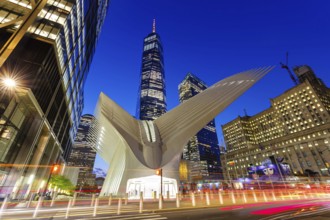 One World Trade Centre WTC with Oculus station modern architecture by Santiago Calatrava in