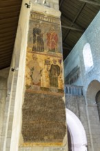 Ebreuil village, wall painting of Saint-Leger benedictine abbey, abbey church from the 10th