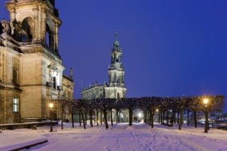 Brühl's Terrace in winter. Building of the Saxon Art Association and the Academy of Fine Arts.