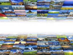 Multimedia background composed of many travel images from all over the world