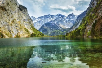 Obersee, mountain lake in Alps. Bavaria, Germany, Europe