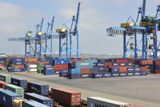 Container terminal cranes in the port of Zeebrugge, Belgium, Europe