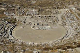 Amphitheater in the theater district of the island of Delos, UNESCO World Heritage Site, Cyclades,