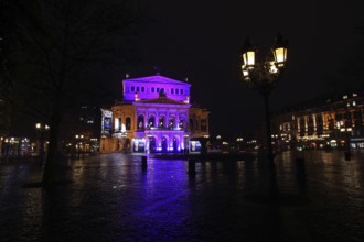 Old Opera House in purple artificial light at night, illumination, night shot, illumination, Opera