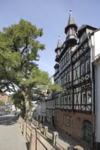 Historicist half-timbered house in stony path, Marburg, Hesse, Germany, Europe