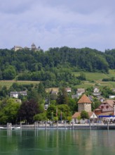 Old town with Schiffländi Hexenturm and Hohenklingen Castle, banks of the Rhine, Stein am Rhein,