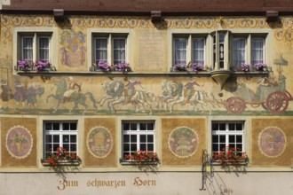 Schwarzes Horn, historic house with painted façade on the town hall square, old town, Stein am