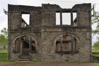 The burnt-out post office. The burnt village of Oradour-sur-Glane was destroyed on 10 June 1944