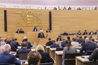 Winfried Kretschmann, Prime Minister, Greens, speaks in the Landtag, Stuttgart, Baden-Württemberg,