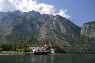 Königssee, Wallfahtskirche St. Bartholomä, with Watzmann east face, Schönau, Königssee,