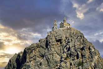 Agios Paisios Chapel perched on a rock, Crete, Greece, Europe