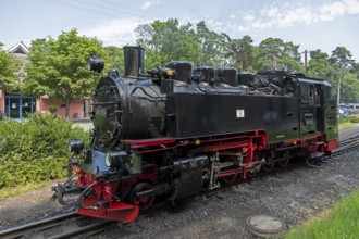 Locomotive, Rasender Roland steam railway, Göhren, Rügen Island, Mecklenburg-Western Pomerania,