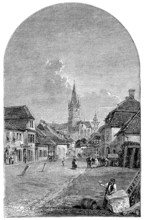 Inner city of Sibiu, Sibiu, in 1869, Transylvania, Transylvania, Romania, Historic, digitally