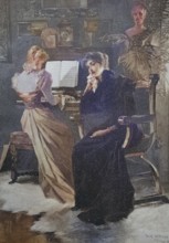 The composer's widow, living room, piano, 1880, Austria, Historic, digitally restored reproduction