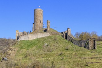 View of Löwenburg Ruin, Monreal, Eifel, Rhineland-Palatinate, Germany, Europe