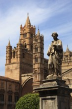 City of Palermo, the west tower at the Archbishop's Palace connected by pointed arches to the