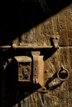 Old door lock, old wooden door, Stein am Rhein, Switzerland, Europe