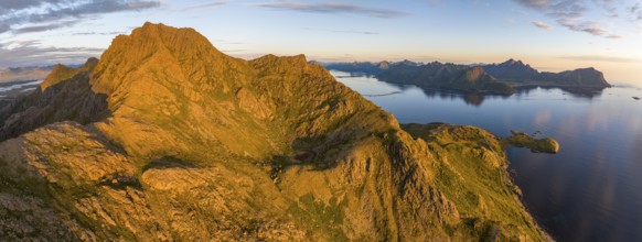 Mountains by the fjord in the evening, coast near Nyksund, Langøya Island, Vesterålen, Northern