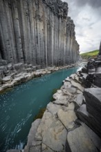 Stuðlagil Canyon, turquoise river between basalt columns, Egilsstadir, Iceland, Europe