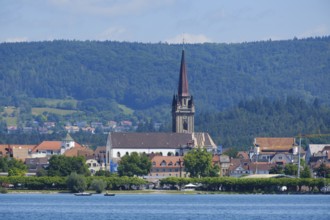 Local view with Cathedral of Our Lady, Radolfzell, Lake Constance, Baden-Württemberg, Germany,