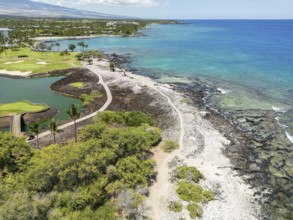 Aerial view of Holohokai Beach Park, Pauoa Bay, Puako, Big Island, Hawaii, USA, North America