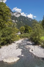 The river Chlü flows through the Klöntal, Canton Glarus, Switzerland, Europe