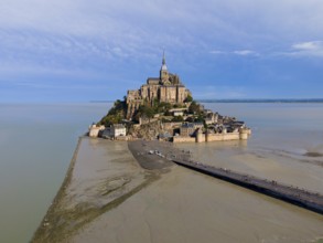 Aerial view, Monastery Island, Mont-Saint-Michel Abbey, Le Mont-Saint-Michel, Mont Saint Michel,