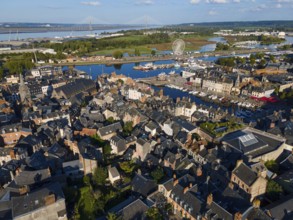 Aerial view, Honfleur, Calvados, Côte Fleurie, Basse Normandie, English Channel, France, Europe