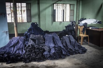 Freshly dyed jeans in a denim dye house, Dhaka, Bangladesh, Asia