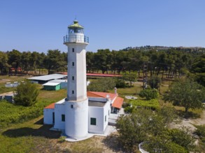 Aerial view, lighthouse, Cape Possidi, Kassandra, Chalkidiki, Greece, Europe