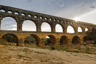 Pont du Gard, Roman aqueduct over the River Gardon, Languedoc-Roussillon, Southern France, France,