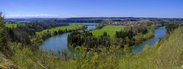 Lech with Epfach, over the Lech loop near Reichling, Pfaffenwinkel, Upper Bavaria, Bavaria,