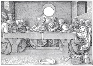 The Last Supper, woodcut by Albrecht Dürer, historical, digitally improved reproduction of an old